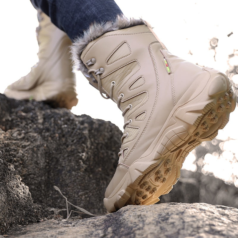 2022 Winter Men's Boots Large Size Plush Warm Snow Boots Outdoor Combat Boots Army Boots Black Classic Men High Top Hiking Boots