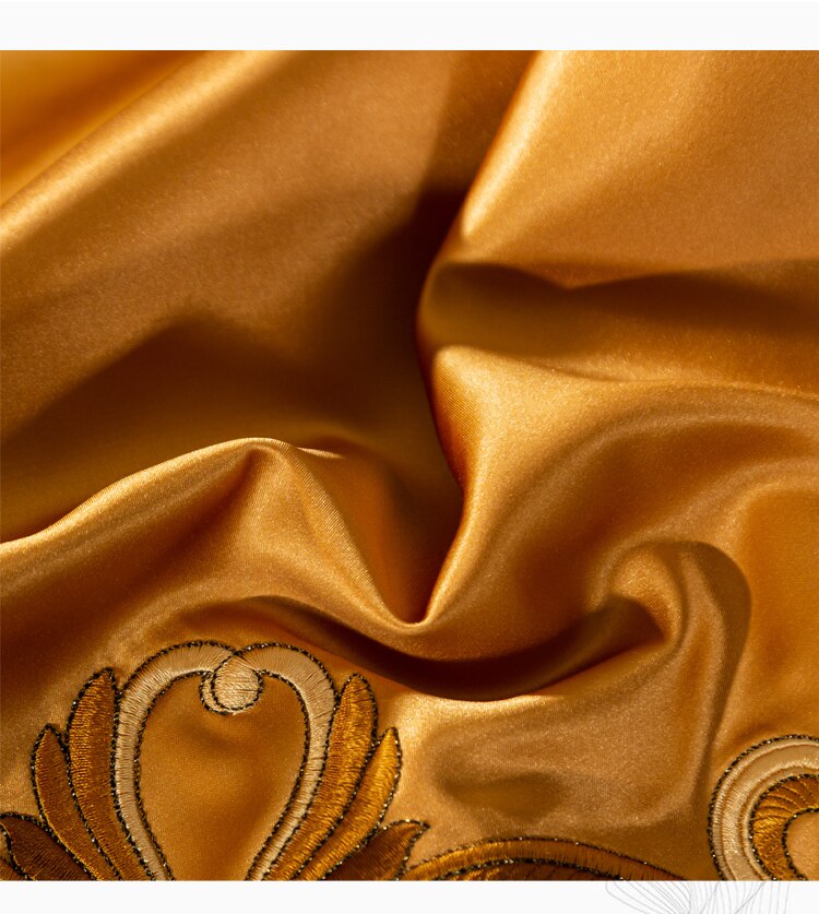 Golden/Red Luxury Palace Silk Brocade Egyptian Cotton Bedding Set Chic Embroidered Duvet Cover Bed sheet Bedspread Pillowcases