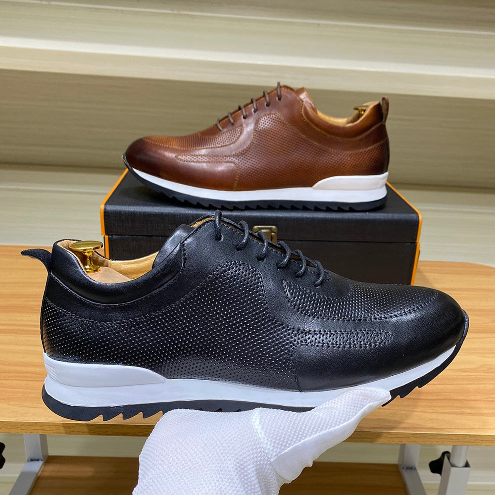 Luxury Mens Sneakers Genuine Leather Lace-Up Comfortable Oxford Classic Casual Shoes for Men Outdoor Street Travel Flat Footwear