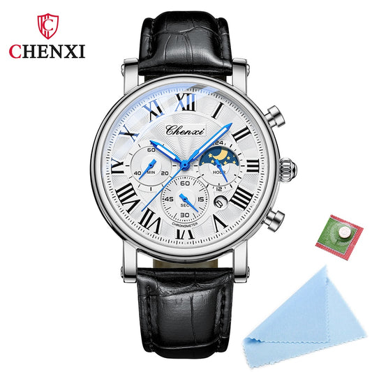New CHENXI Watches Men Top Brand Luxury Leather Strap Date Quartz Clock Male Waterproof Chronograph Men Watch Business Fashion