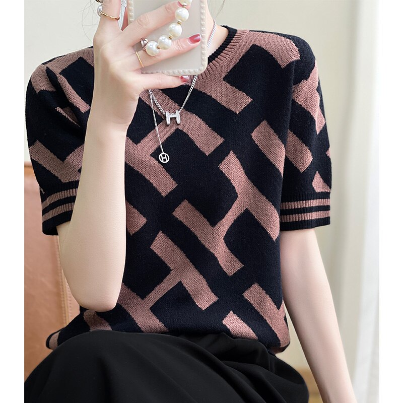 Cheap Official Store New Woolen Sweater Short Sleeved Women's Off Season Clearance Fashion Pullover T-shirt Free Of Freight