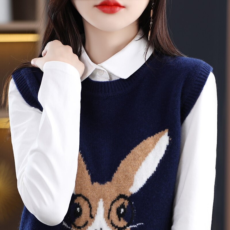 2023 Year Of The Rabbit Pullover Vest Women's Christmas New Year Red Spring Festival This Life Year Wool Vest Free Of Charge