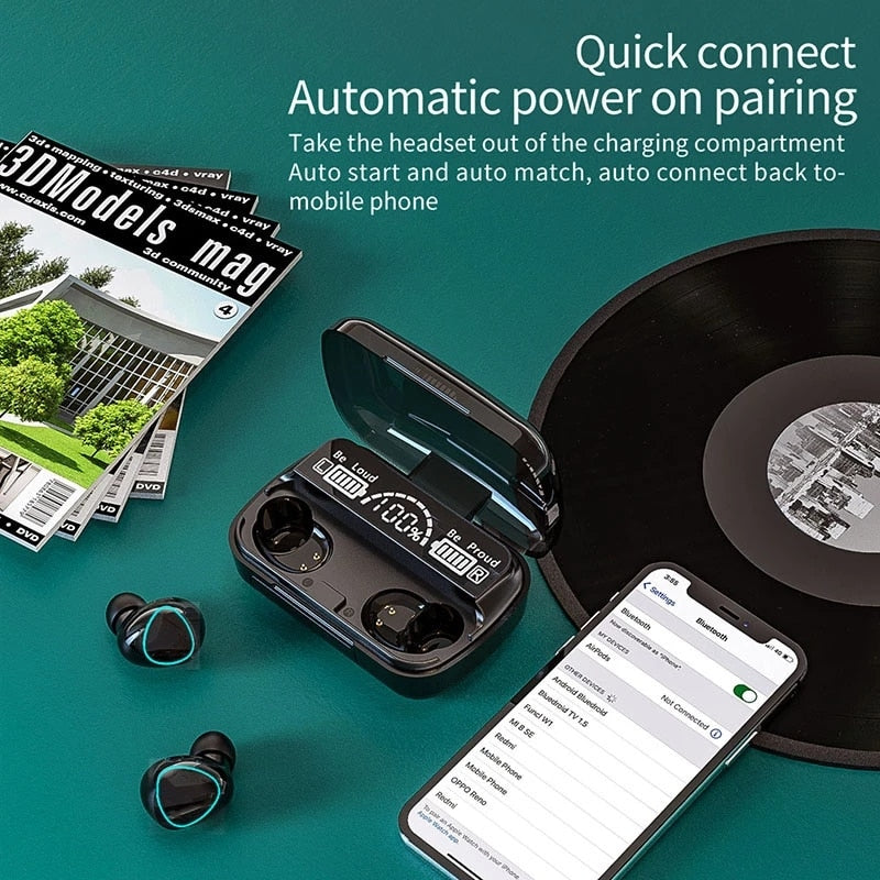 TWS Wireless Headphones 9D Stereo Bluetooth-compatible Earphones Waterproof Earbuds Sport Headset with Mic 3500 Charging Box