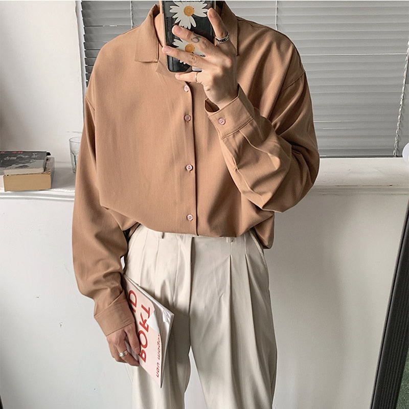 Long Sleeve Suit Coats Shirts Mens Fashion Loose Shirts Camisa Masculina Men's 2022 New Collar Lining Loose Casual Shirts Full