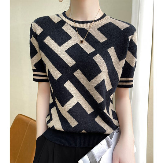 Cheap Official Store New Woolen Sweater Short Sleeved Women's Off Season Clearance Fashion Pullover T-shirt Free Of Freight