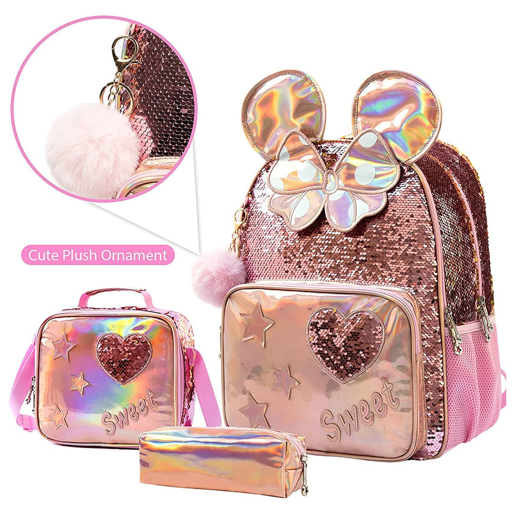 School Bags for Girls School Backpack 13" 16" Champagne Sequins School Supplies for Girls Backpacks for School Teenagers Girls