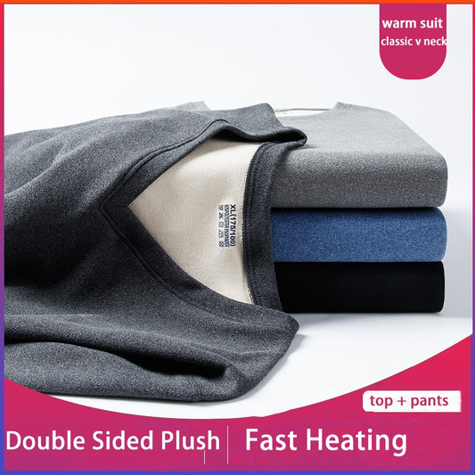 Winter Men's Fleece Thick Thermal Underwear Suit Autumn Winter Heated Electric Keep Warm Thick Clothing For Man Plus Size L-4X