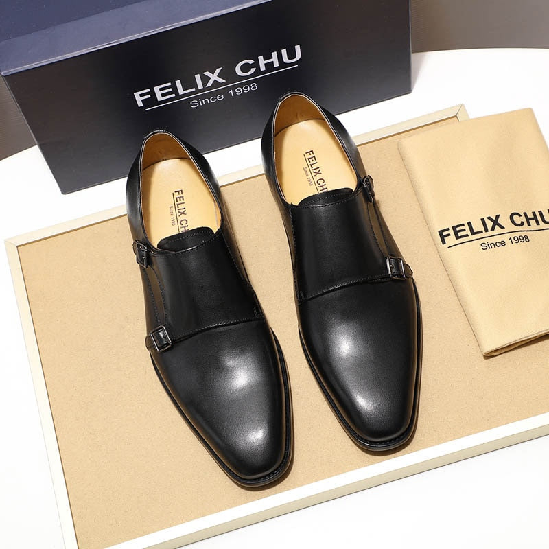 Size 6 To 13 Handmade Plain Toe Mens Oxfords Double Buckles Monk Strap Formal Shoes Genuine Leather Classic Dress Shoes for Men