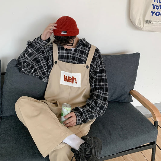 Japanese overalls overalls men's Korean version fashion suspenders jumpsuits high street ins loose casual wide-leg pants