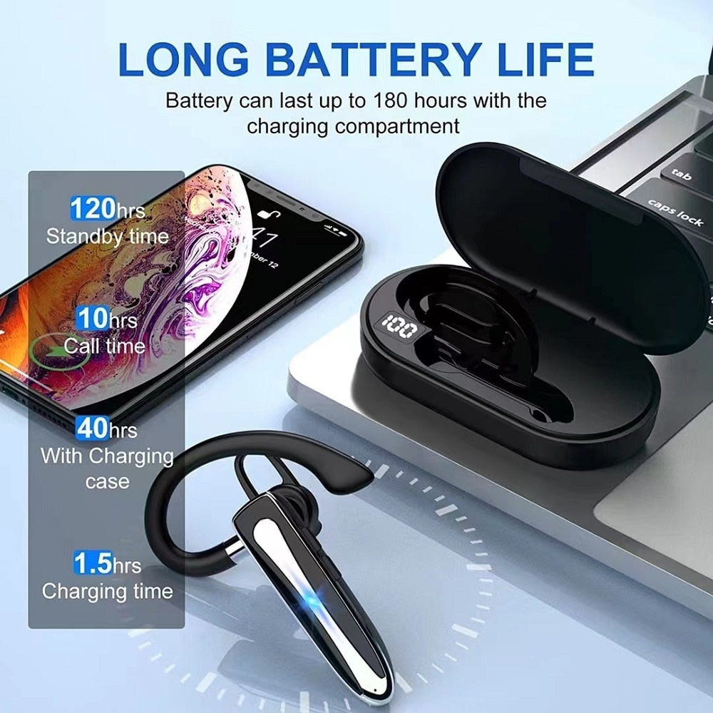 Ear-Hook New Bluetooth Earphones Sports Waterproof Headsets Business Handsfree Wireless Headphone With Microphone Charging Box