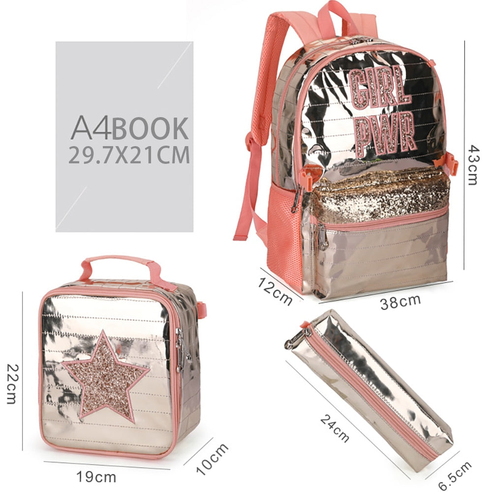School Bags Backpacks for School Teenagers Girls Waterproof Spine Protection Schoolbag Sequined Detachable Lunch Bag Girls Bags