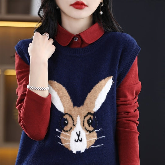 2023 Year Of The Rabbit Pullover Vest Women's Christmas New Year Red Spring Festival This Life Year Wool Vest Free Of Charge