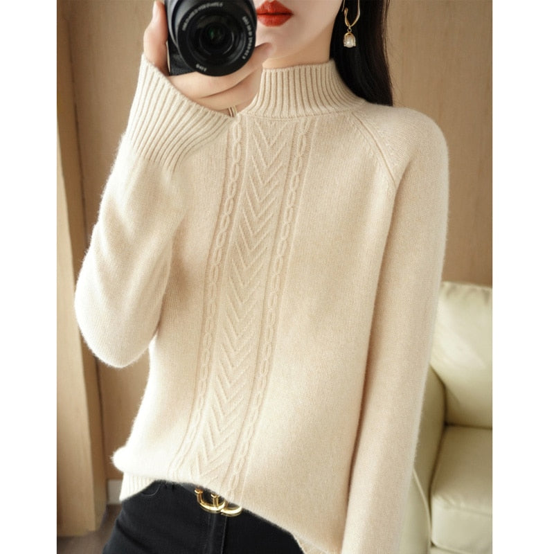 Autumn And Winter Explosive Knitwear Half Turtleneck Thick Warm Sweater Women's Fashion Languid Style Woolen Sweater Base