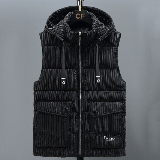 Brand Autumn Winter Men's Vest Hooded 2022 New Solid Color Cotton Sleeveless Coat Thick Warm Zipper Puffer Jacket with Pockets