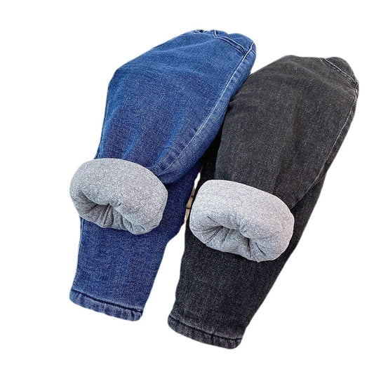 Baby Girls Jeans Kids Thicken Denim Pants Boys Casual Velvet Warm Jean Pant 2022 Winter Children's Thicken Clothing