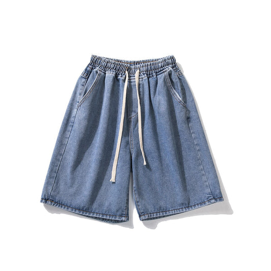 Men's Denim Shorts 2023 Summer New Korean Street Loose Straight Leg Wide Leg Shorts Retro Baggy Casual Shorts Black White Blue