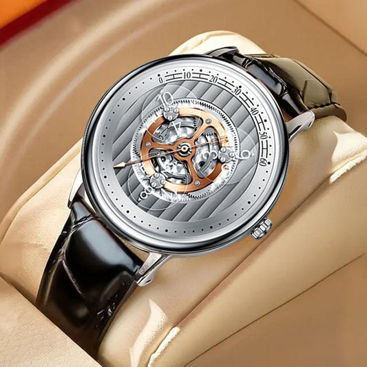 PINDU New 41MM Minute Scale Luxury Men's Watches Business Sunburst Watch For Men Automatic Mechanical Sapphire Windows P6513+Box