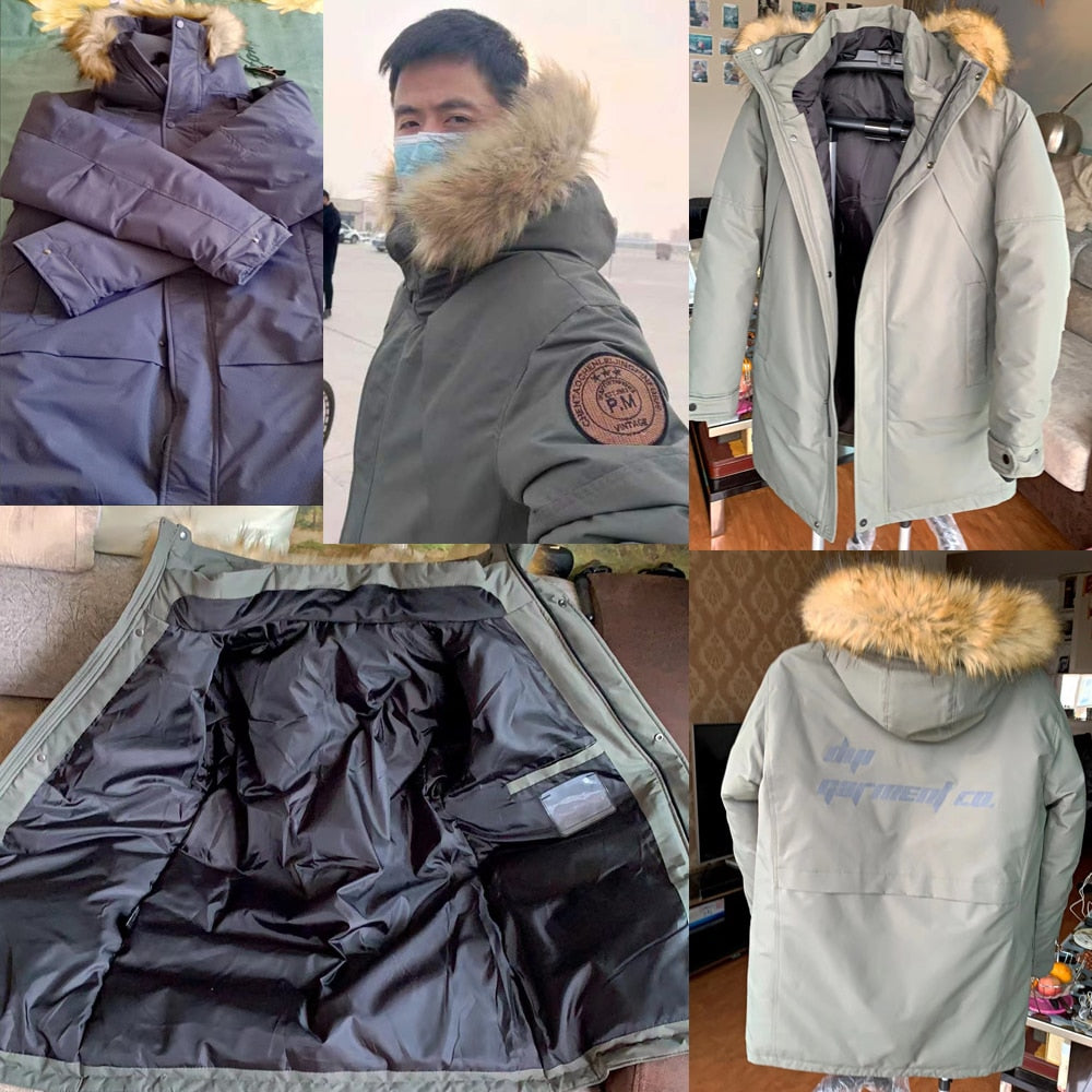 Big Fur Collar White Duck Down Jacket, Men Thick Winter Coat, NEW Male Warm Parka, Windproof Top Quality Big Pockets -30 degrees