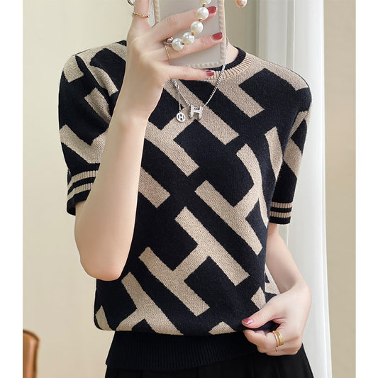 Cheap Official Store New Woolen Sweater Short Sleeved Women's Off Season Clearance Fashion Pullover T-shirt Free Of Freight