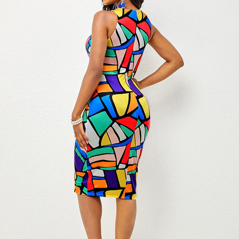 Leopard Sexy Midi Party Bodycon High Waist Summer Dresses Woman 2022 Y2K Oversized Commute Elastic Vintage Tank Sleeveless Dress