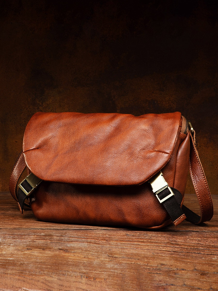 Soft Leather Men's Bag Messenger Bag Men's Ins Fashionable Shoulder Crossbody Bag Retro Casual Vegetable Tanning Leather Bags