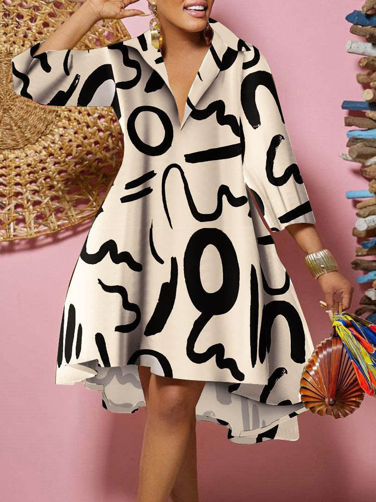 Fashion Print Loose Shirt Dress Women 2023 Spring Casual Leopard Camouflage Print Button Shirt Irregular Dresses For Women's