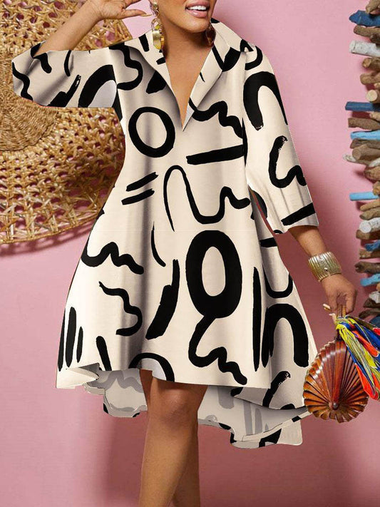 Fashion Print Loose Shirt Dress Women 2023 Spring Casual Leopard Camouflage Print Button Shirt Irregular Dresses For Women's