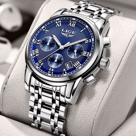 LIGE Men's Watch Big Dial Stainless Steel Band Date Mens Business Male Watches Waterproof Luxuries Men Wrist Watches for Men