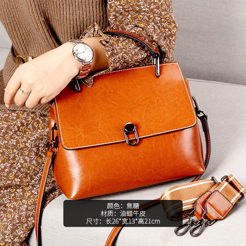 Women's Cowhide Leather Bags 2022 New Fashion One-shoulder Handbags Ladies Classic Satchels Large Capacity Messenger Versatile