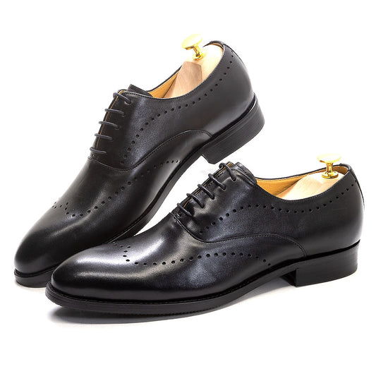 Italian Luxury Men's Dress Shoes Calf Genuine Leather Lace-Up Wingtip Black Oxford Farmal Business Office Classic Shoe for Men
