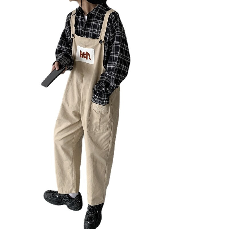 Japanese overalls overalls men's Korean version fashion suspenders jumpsuits high street ins loose casual wide-leg pants