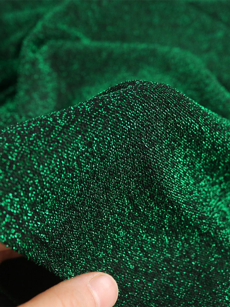 Oversized Sequins Long Green Dress Women Short Sleeve Slash Collar Slim Elegant Dresses for Evening Party 2022 Spring Summer New