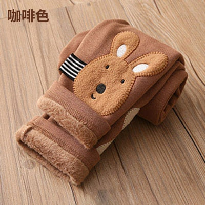 2022 Winter Warm 2 3 4 5 6 8 10 Years Children Cute Color Cartoon Patchwork Plus Velvet Thickening Leggings For Kids Baby Girls