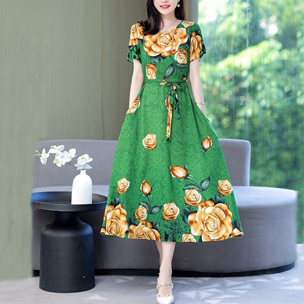 New Fashion 2023 Summer Long Party Dresses For Women Short Sleeve O-Neck Elegant Summer Dress Woman Clothing