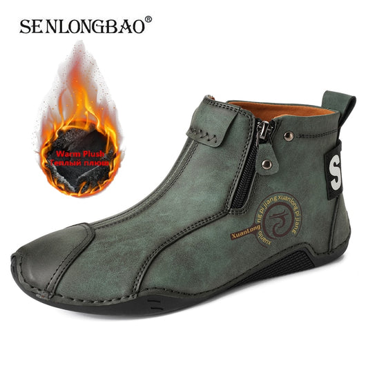 Brand Winter Plush Men's Boots Waterproof Leather Men Snow Boots Outdoor Zipper Ankle Boots Casual Men's Shoes Zapatos Hombre