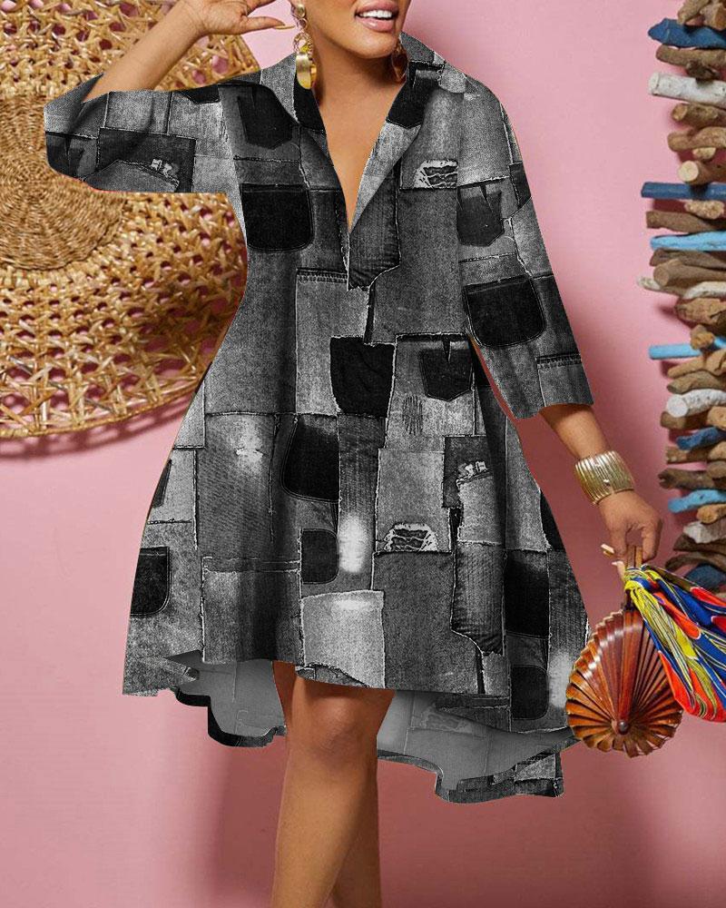Fashion Print Loose Shirt Dress Women 2023 Spring Casual Leopard Camouflage Print Button Shirt Irregular Dresses For Women's