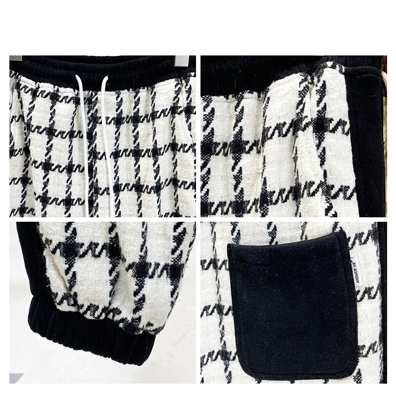 Japanese Streetwear Black White Checked Sweatpants Men Clothing Harajuku Casual Sport Jogging Pants Korean Hip Hop Joggers Male