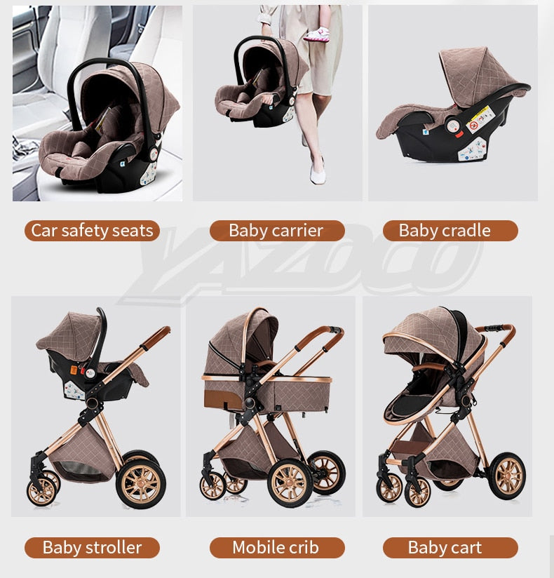 Multi-functional 3 in 1 Baby Stroller High landscape Can Sit Reclining Light Folding Two-way Eggshell design Baby Stroller