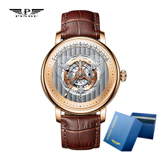 2023 Original PINDU Watch New Automatic Mechanical Leather Belt Waterproof Men's Watch Miyota 8215 Watch Men Automatic Self-Wind