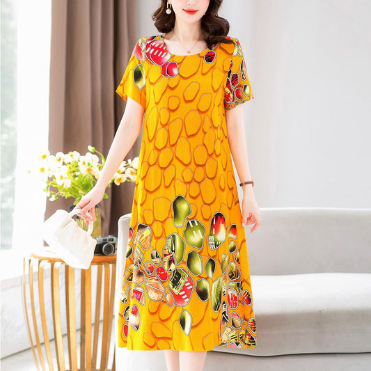 New Fashion 2023 Summer Dress For Long Vintage Loose Women Elegant Short Sleeve Casual O-neck Dresses Print Woman Clothing