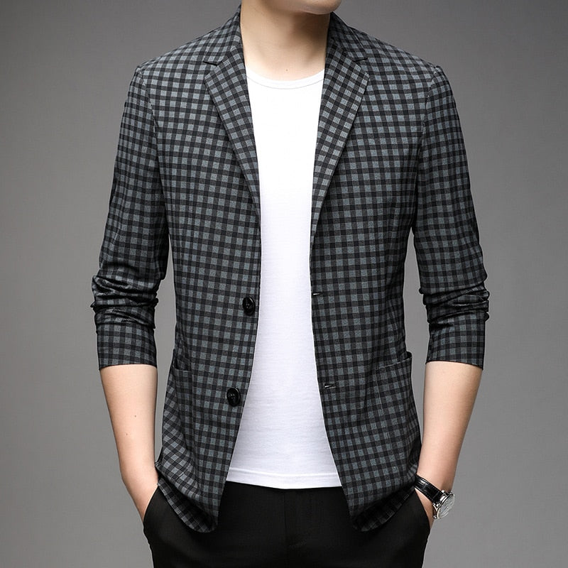 Top Grade Traceless Classic Expensive New Brand Casual Fashion Designer Suit For Men Blazer Jacket Plaid Coat Men's Clothing