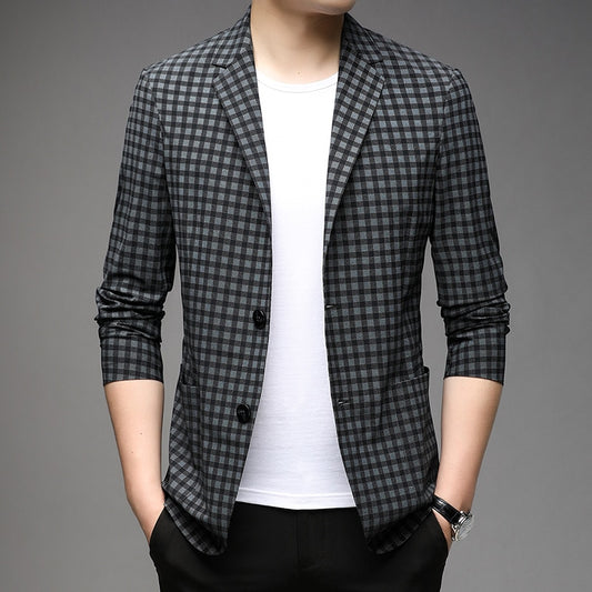Top Grade Traceless Classic Expensive New Brand Casual Fashion Designer Suit For Men Blazer Jacket Plaid Coat Men's Clothing