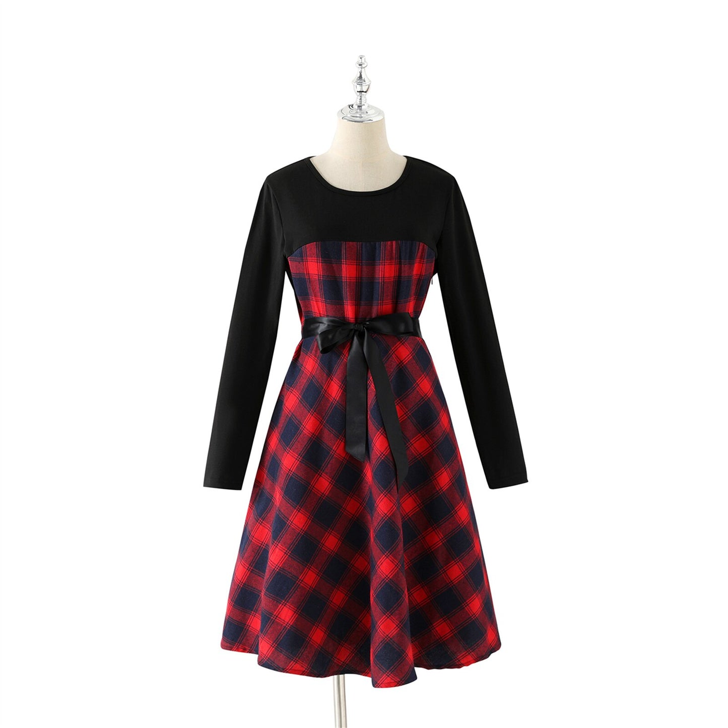 PatPat Family Matching Contrast Plaid Long-sleeve Dresses and T-shirts Sets