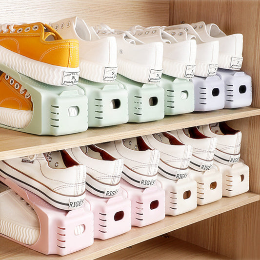 Double Shoes Shelf Cabinets Shoe Rack Stackable Shoe Storage Organizer Plastic Adjustable Shoes Organizers