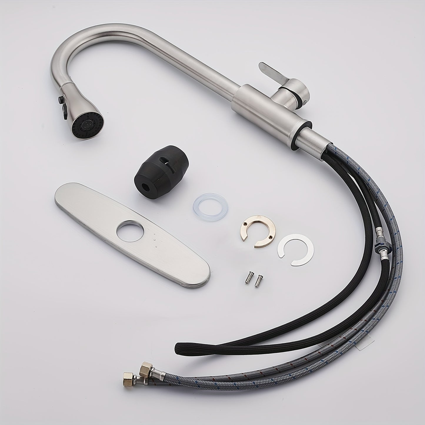 ECLERBC Single Handle High Arc Brushed Nickel Pull Out Kitchen Faucet, Single Level Stainless Steel Kitchen Sink Faucets With Pull Down Sprayer For Kitchen Bathroom (Brushed Nickel)