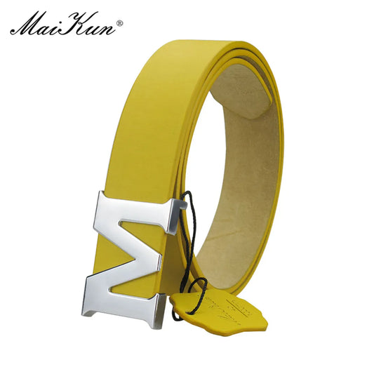 Maikun Women’s Leather Belts Removable Letter M Plate Buckle  High Quality PU Leather Belt  For Jeans Dress Halloween