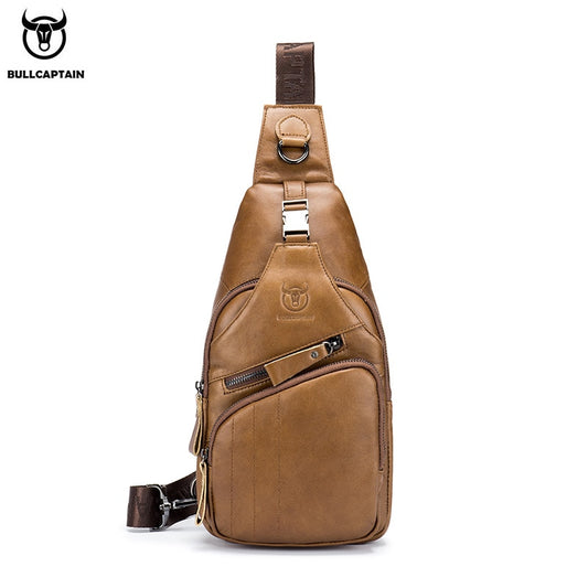 BULLCAPTAIN 2021 Genuine Leather Chest Bag Men's Fashion Style Casual Straddle Bag Business Large Capacity Leather Men's Luggage