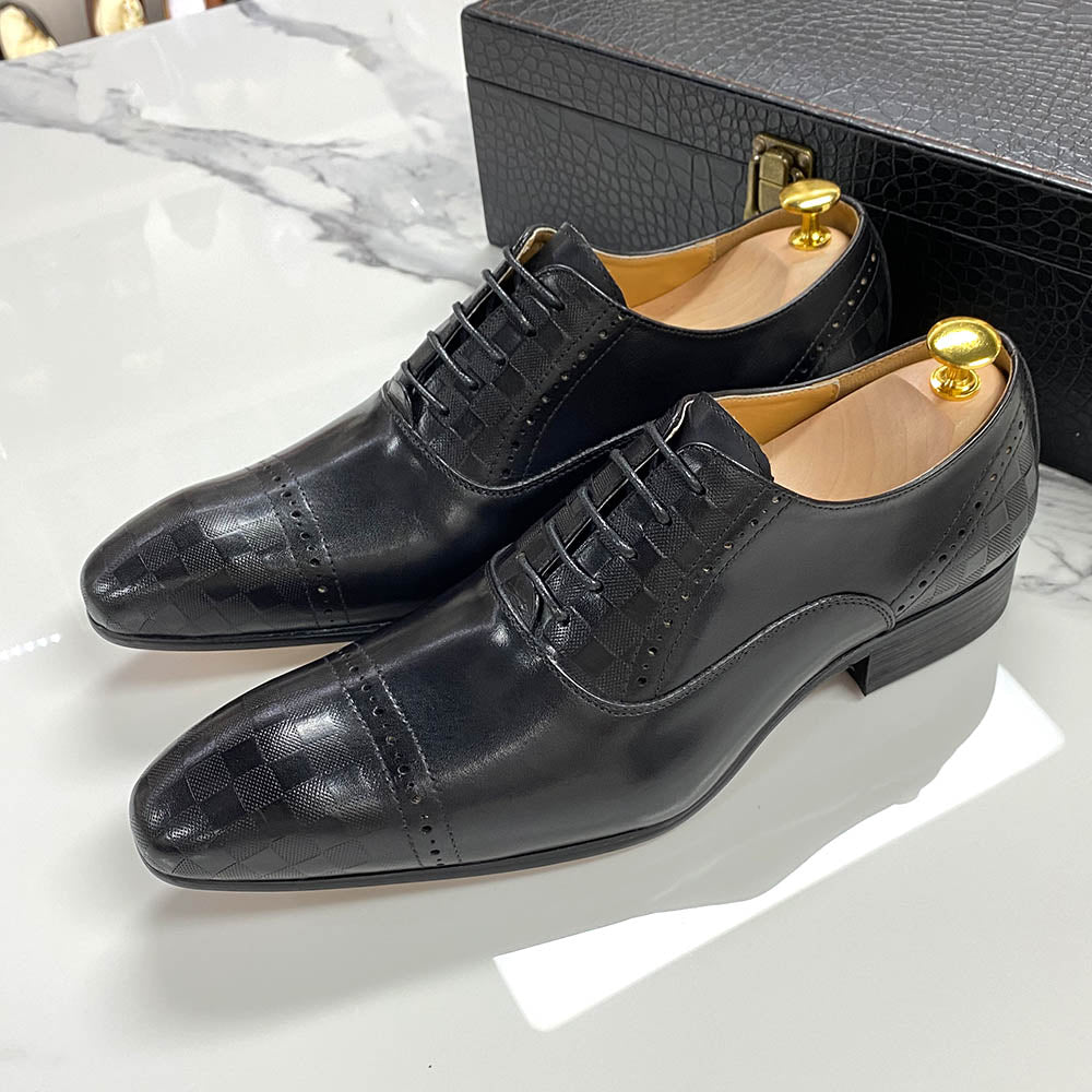 Italian style men's Oxford brogue shoes leather black brown classic lace up formal office men's shoes