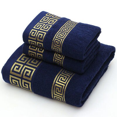 Cotton Towel Set for Adults 2 Face Hand Towel 1 Bath Towel Bathroom Solid Color Blue White Terry Washcloth Travel Sports Towels