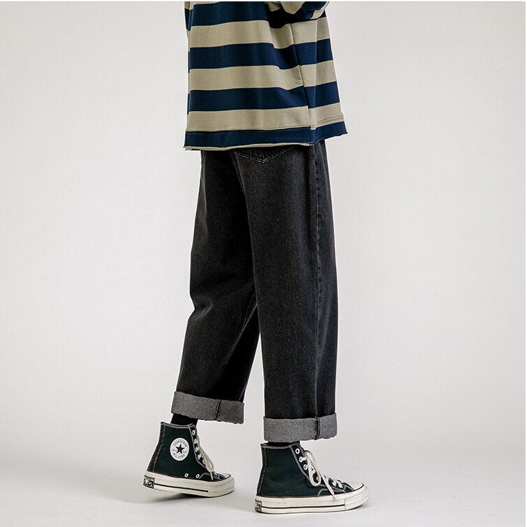 Korean Fashion Men Wide Leg Jeans 2022 spring New Streetwear Straight Baggy Denim Pants Male Brand Trousers